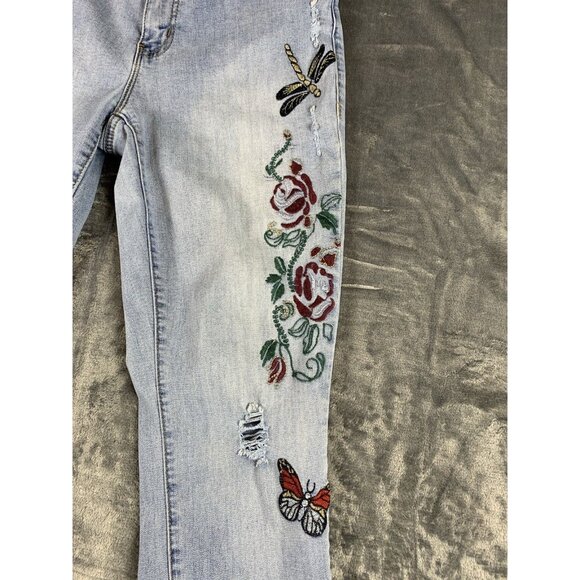 Earl Jean Women's Size 8 Embroidered Floral Butterfly Dragonfly Skinny Jeans - Picture 3 of 11